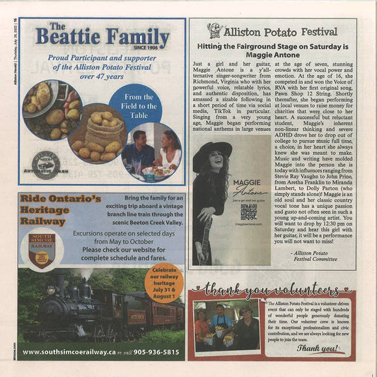 MAGGIE ANTONE FEATURED IN THE HERALD – ALLISTON, ONTARIO CANADA